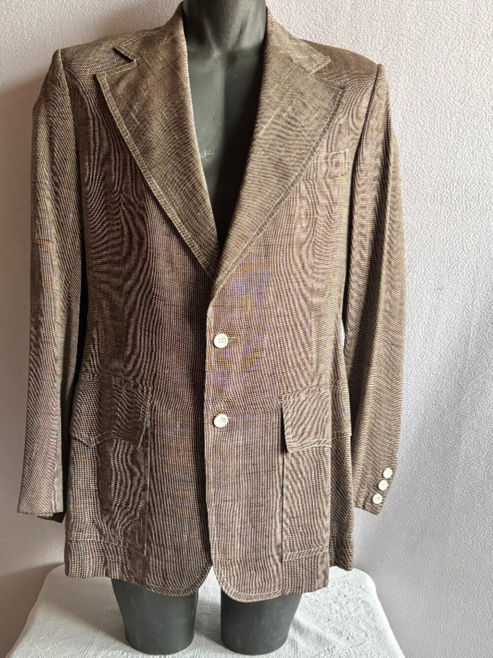 Vintage 1970s Brown & White Western Style Sport Coat Suit Jacket